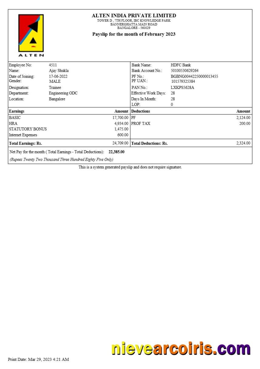 Alten India payslip 2